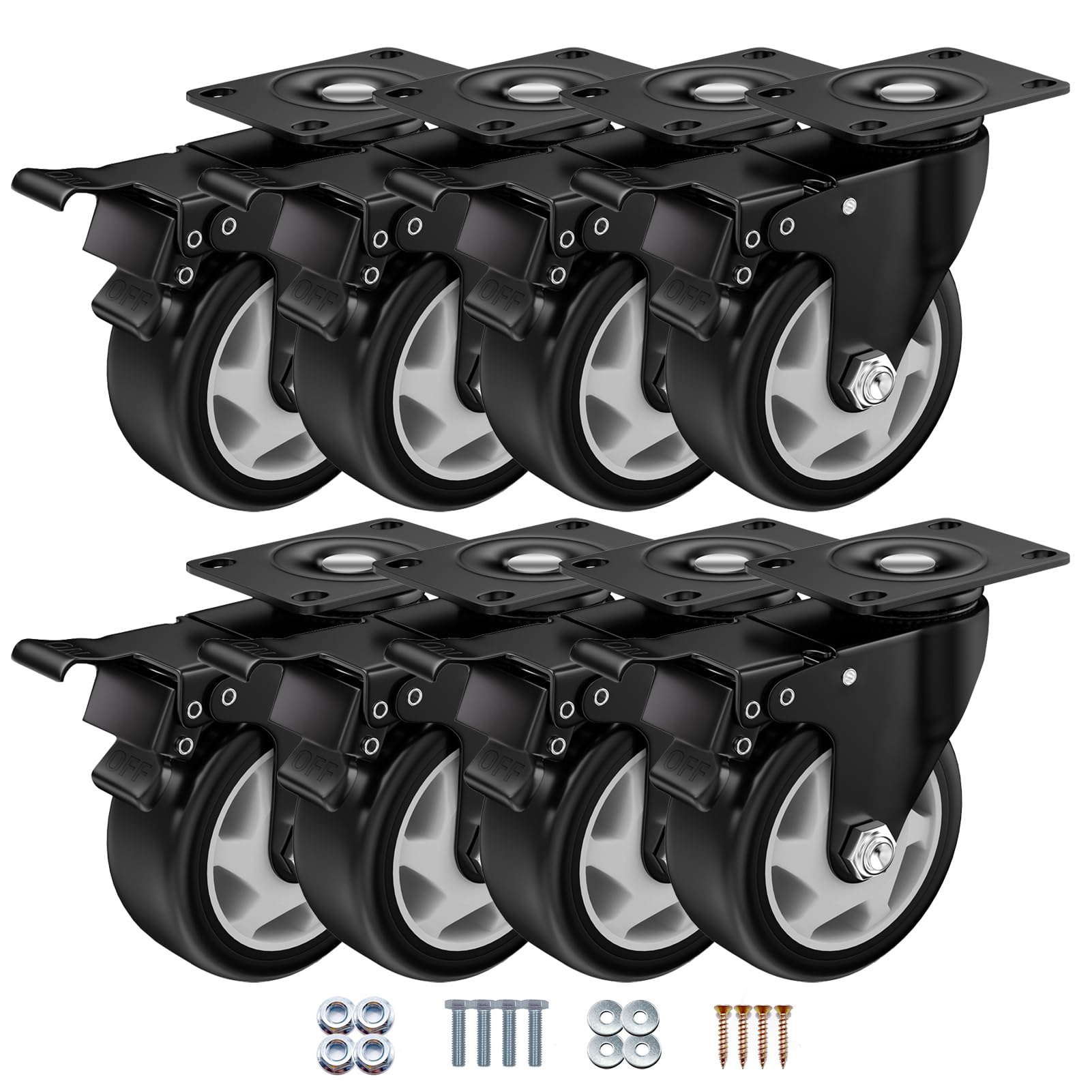 4 Inch Caster Wheels, Casters Set of 8, ASHGOOB