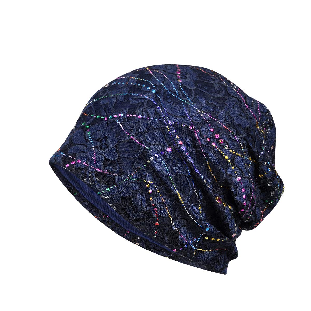 Woman's Chemo Hat Jewelled Stretchy Beanie Hat Lace Head Scarf Super Soft Baggy Turban Headwear Ethnic Head Wraps for Cancer Patients,Alopecia Hair Loss