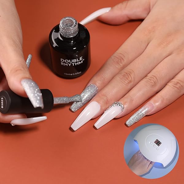 DOUBLE RHYTHM 15ML GEL POLISH LIGHT PASTEL DARK GLITTER COLOR BLACK BOTTLE 1 PC REFLECTIVE SPARKLE SOAK OFF NAIL POLISH MANICURE SALON DIY AT HOME (B1023-GALAXY SILVER)