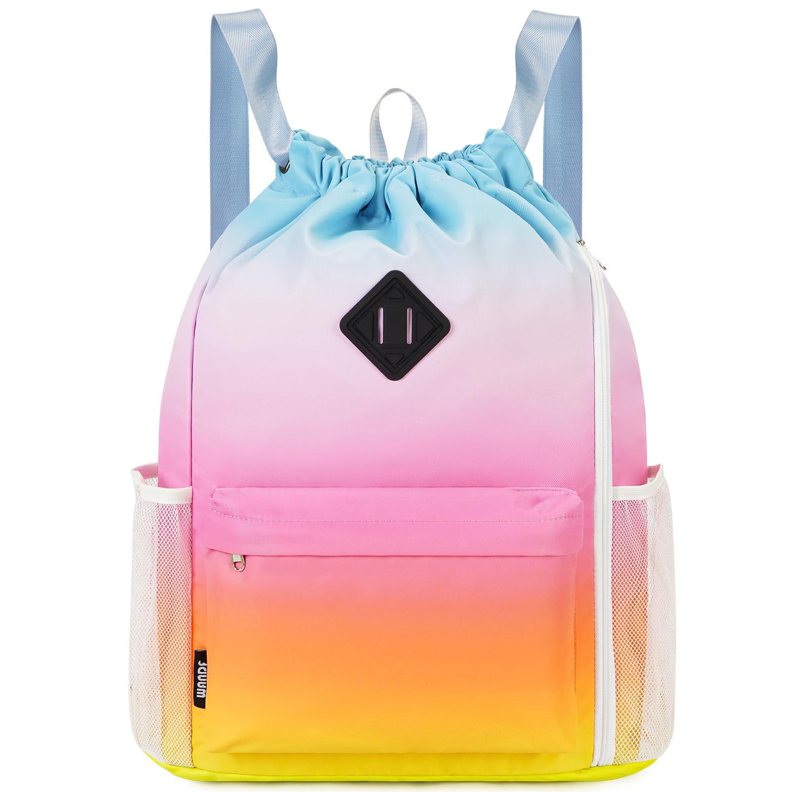 WANDF Drawstring Backpack Sports Gym Bag with Shoes Compartment, Water-Resistant String Backpack Cinch for Women Men (Rainbow,Large)