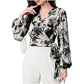 MakeMeChic Women's Wrap Tie Side V Neck Blouse Long Sleeve Business Casual Going Out Tops