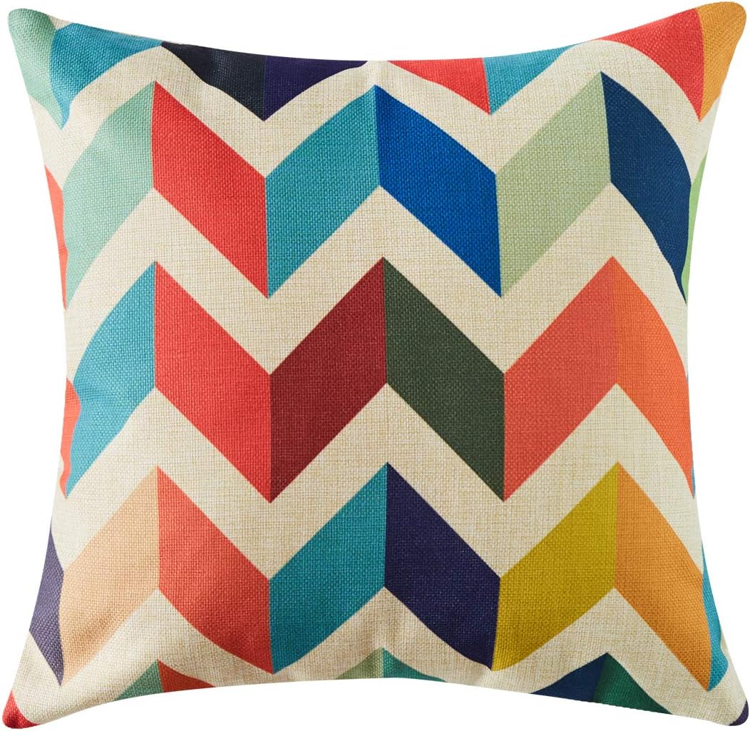 Topfinel Colorful Geometric Cushion Cover Cotton Linen Home Decorative Square for Sofa Throw Pillow Case 18 x 18 Inch, 45cm x 45cm Pop Art Stlye Barrier
