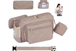 Rexmore Puffer Quilted Fanny Pack Diaper Bag for Mom - Women‘s Compact Crossbody Purse with Portable Changing Pad & Wipes Pou