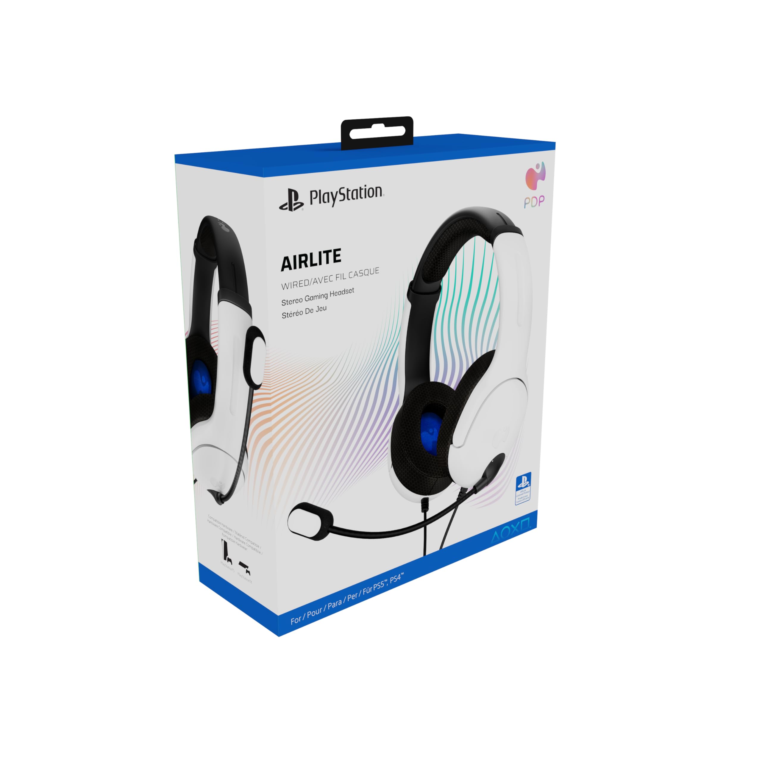 PDP AIRLITE Wired Stereo Gaming Headset, Officially Licensed by Sony PlayStation 5, PS5/PS4/PS3/PC, Lightweight Durable Headphones, 3.5mm audio jack, Noise-canceling Flip-to-Mute Mic, Frost White