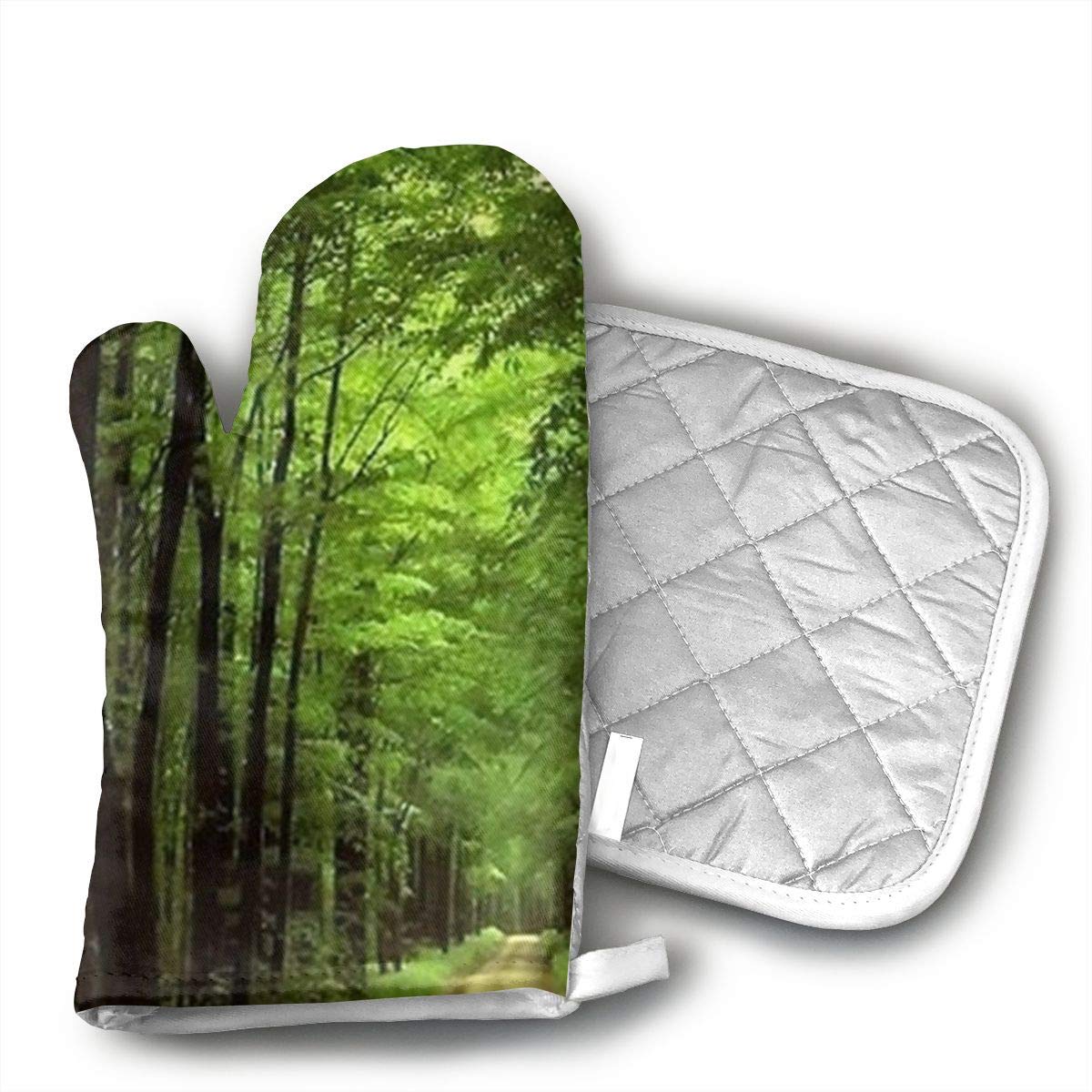W3Zap6 Deep in The Forest Thick Green Vegetation Tree Oven Mitts BBQ Oven Gloves Baking Pot Mitts for Kitchen Cooking