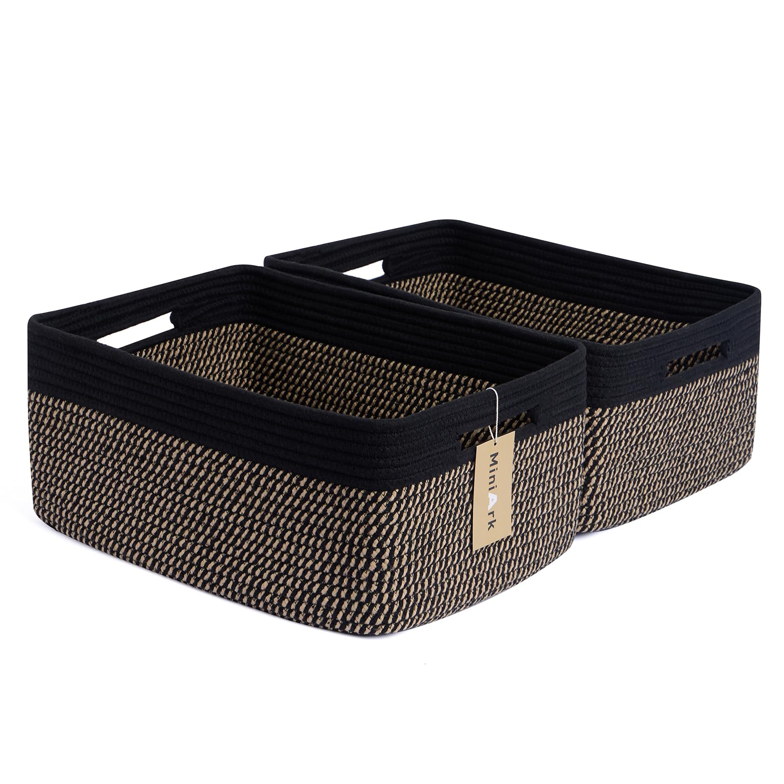 Photo 1 of MiniArk Large Storage Baskets for Shelves, Closet Organizers Bins for Clothes Blanket Towels, Baby Nursery, Toy Baskets Box, Woven Rope Baskets, 17 x 13 x 7.5”, 2 Packs Woven Brown
