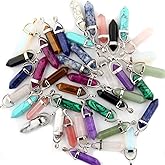 Cmidy Crystal Pendants Mutilcolor 50pcs Gemstone Bullet Meditation Healing Pointed Quartz Chakra Crystal Stone Reiki Pendants for Necklace Jewelry Making