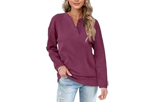 OFEEFAN Womens Casual Sweatshirts Henley Button Up Long Sleeve Tunic Tops
