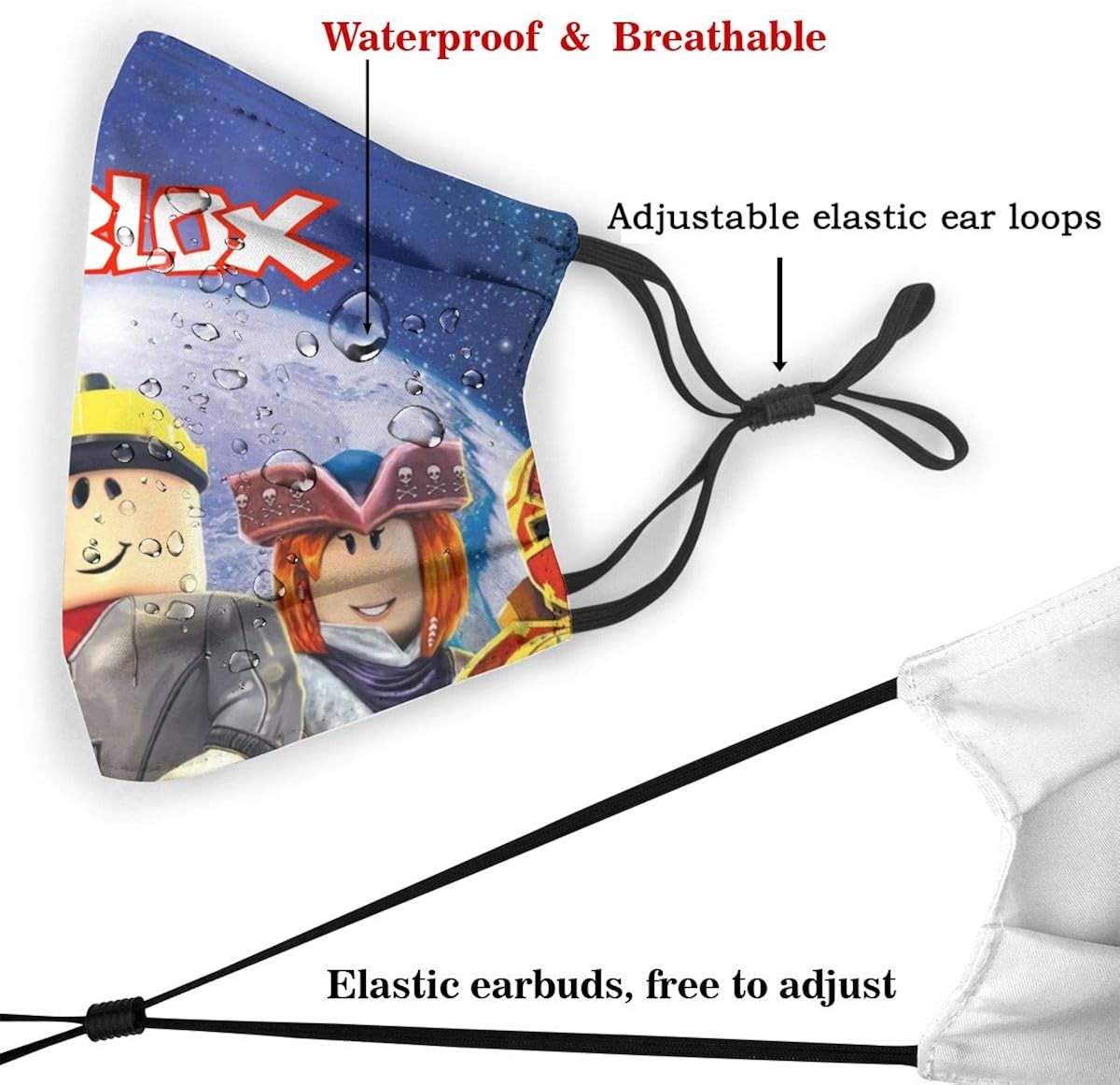 HUAJIELONG Mask, with Two Protective 5-layer Carbon Filters, M-Shaped Nose Clip Kid Bandana Shield for Teens 1 PCS - Roblox: Clothing