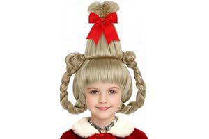 ZGXYZXMY Blonde Braided Wig for Girls Christmas Wig with Festive Earrings Ribbon Bow for Halloween Party Cosplay