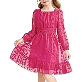 Arshiner Girls Dresses Long Sleeve Square Neck Swiss Dot Flowy Casual Party Dress