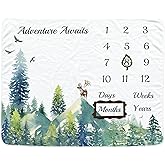 Vlokup Baby Monthly Milestone Blanket for Boys & Girls, Baby Month Blanket, Soft Flannel Photography Background Prop Blankets, Mountain…
