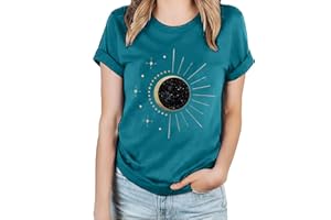 GENERIC Women's Solar Eclipse 04. 08. 2024 2024 Short Sleeve Round-Neck Shirts Tops Casual Loose Fitted