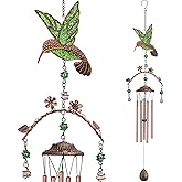 Wind Chimes - Green Hummingbird Wind Chimes for Outside Deep Tone 34 inches 5 Aluminum Tubes, Birthday, Memorial, Hummingbird Gifts for Mom, Grandma, Decorations for Home, Garden, Patio, Backyard