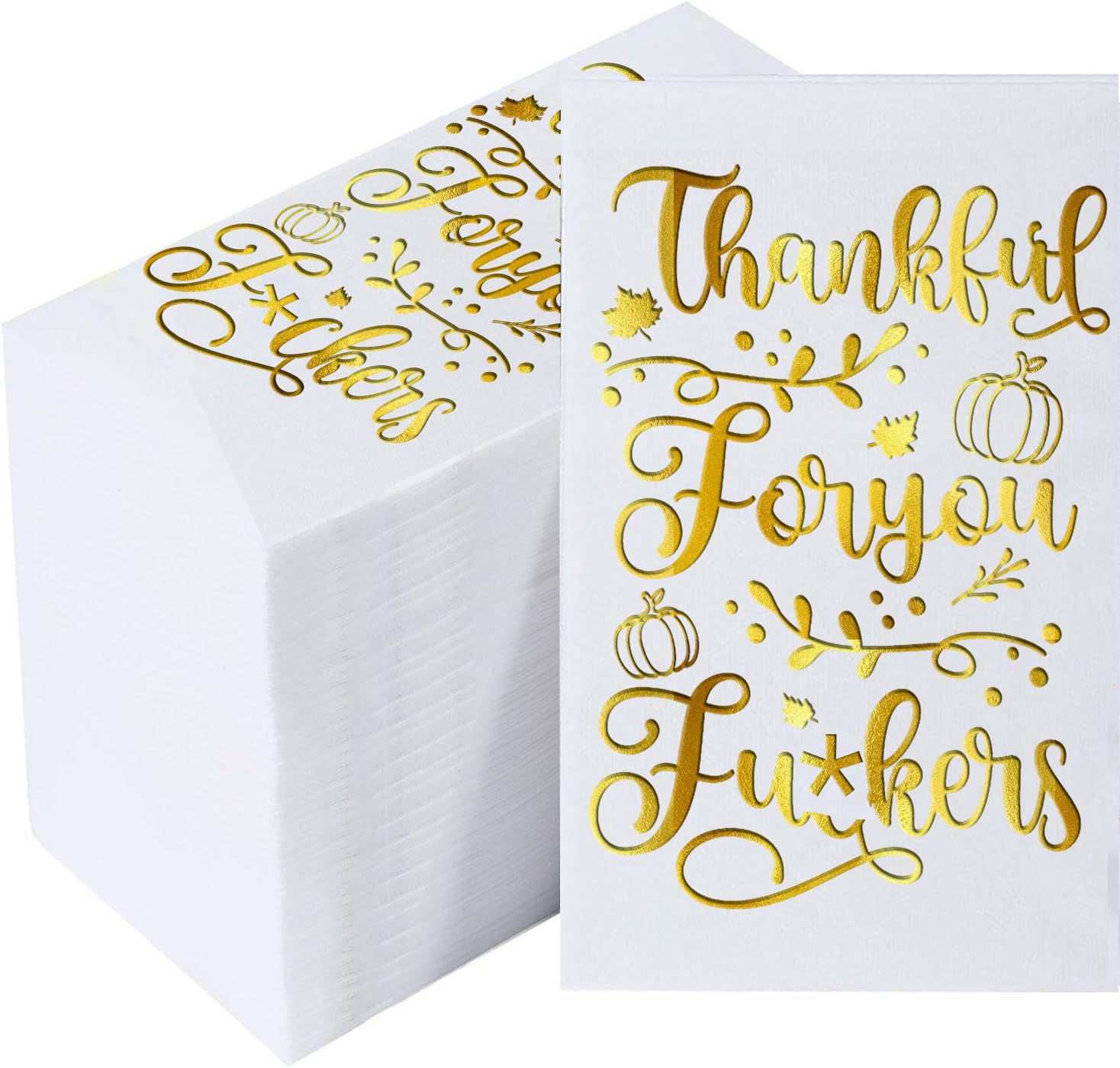 Photo 1 of 50PCS Thankful for You Thanksgiving Napkins Disposable Gold Foil Funny Thankful Napkins for Friendsgiving Party Decorations Thanksgiving Table Decor, 7.9 * 4.3inch