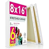 PHOENIX Long Stretched Canvas for Painting 8x16 Inch/6 Value Pack, 8 Oz Triple Primed 5/8 Inch Profile 100% Cotton White Blank Canvas, Rectangular Framed Canvas for Oil Acrylic & Pouring Art