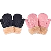 2 Pairs Kids Winter Knit Gloves Boys Girls Warm Thermal Cable Knitted Gloves 2-6-10-14 Year Wool Fleece Lined Mittens