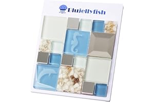 BLUJELLYFISH New Idea Tile Kitchen Bath Backsplash Accent Wall Decor TST Glass Metal Tile Marine Animals Icon Beach Style Inner Conch Sea Blue Mosaic Tiles TSTNB11 (1 Sample 6 x 6 Inches)
