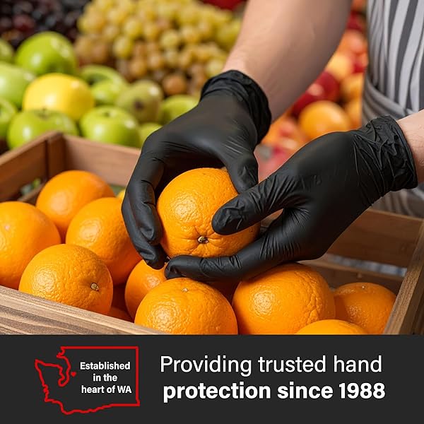 GLOVEWORKS BLACK NITRILE GLOVES 5 MIL DISPOSABLE FOR FOOD SERVICE, COOKING, PROFESSIONAL CLEANING, SIZE MEDIUM, BOX OF 100