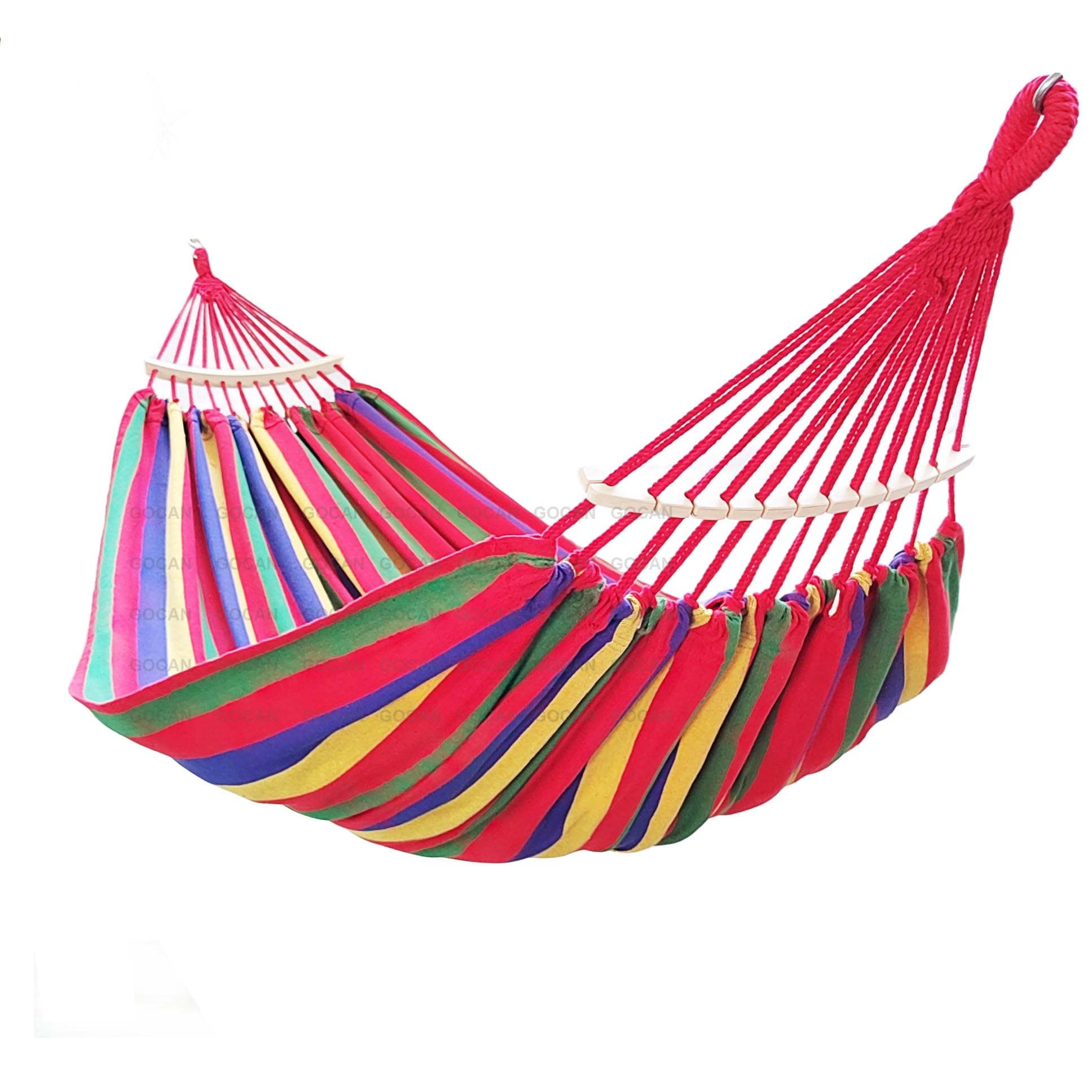Photo 1 of GOCAN Double Hammock 2 Person Extra Large 220x160cm Total Length 330cm Load 500lb Canvas Cotton Hammock for Patio Porch Garden Backyard Lounging Outdoor and Indoor with Removable Spreader bar