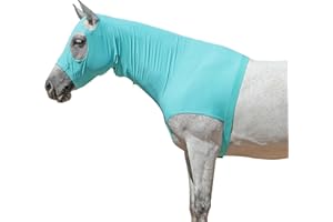 Gallopoff Horse Slinky Hood with Zipper, Stretch Spandex Sleazy Hood for Mane Protection, Breathable Horse Neck Cover for Show Prep, Braids Saver, Sleek Grooming Under Blanket Use Turquoise Medium
