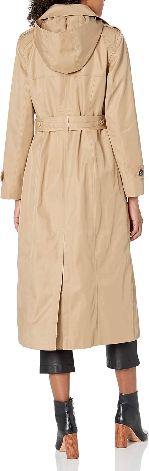 LONDON FOG womens Single Breasted Long Trench Coat With Epaulettes and Belt: Clothing