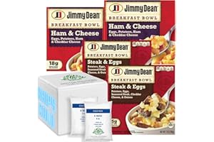 Salutem Vita - Jimmy Dean Breakfast Bowl |2 of Ham & Cheese| + |2 of Steak & Eggs|, 7 oz each - Total 4 Bowls