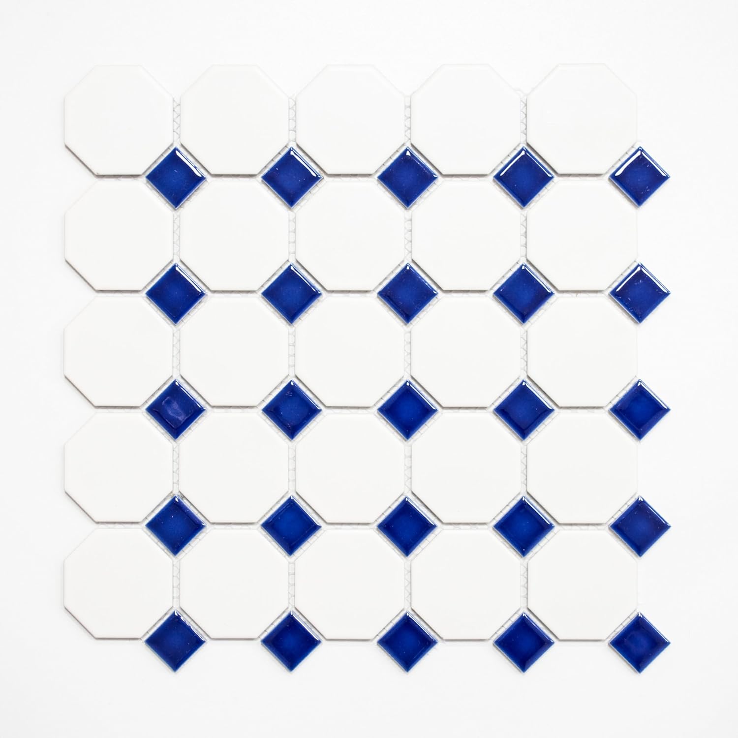 Tiles mosaic tile Matte White Ceramic Octagon Blue Shiny 6 mm New 519