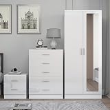 Reflect 2 Door Mirror Wardrobe Set, 5 Drawer Chest & 2 Drawer Nightstand view 3