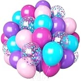 HILAVO Pink Purple Blue Balloons 12 Inch 60 Pcs Mermaid Latex Balloons | Hot Light Pink Teal Blue Purple Balloon Confetti Balloons for Kids Magic Theme Princess Birthday Baby Shower Party Decor