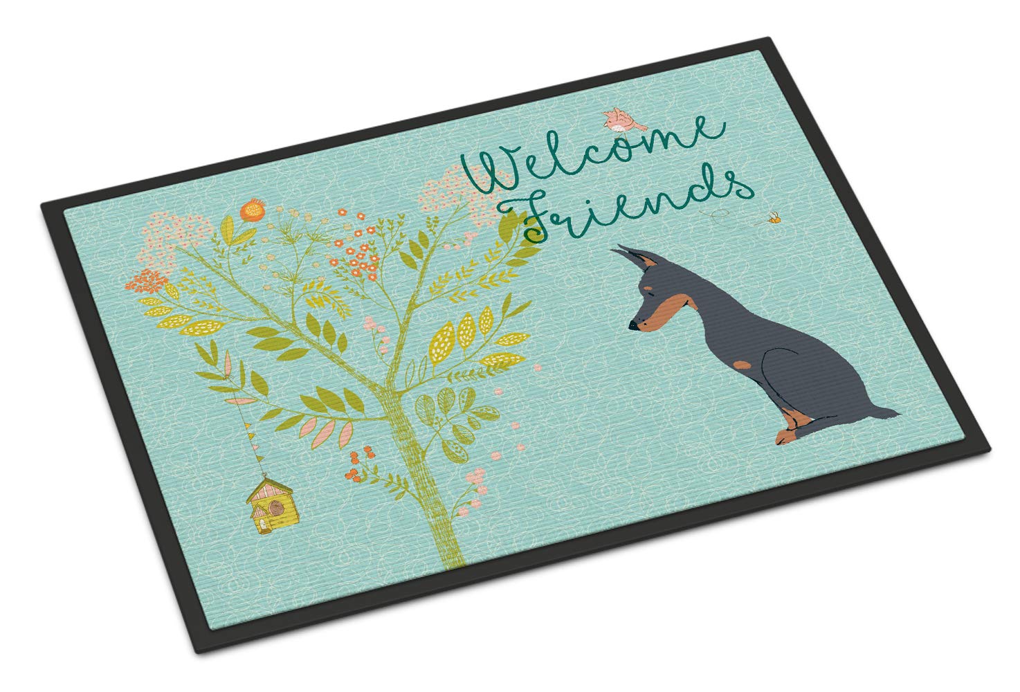 Caroline's Treasures BB7586MAT Welcome Friends Doberman Pinscher Doormat 18x27 Front Door Mat Indoor Outdoor Rugs for Entryway, Non Slip Washable Low Pile, 18H X 27W