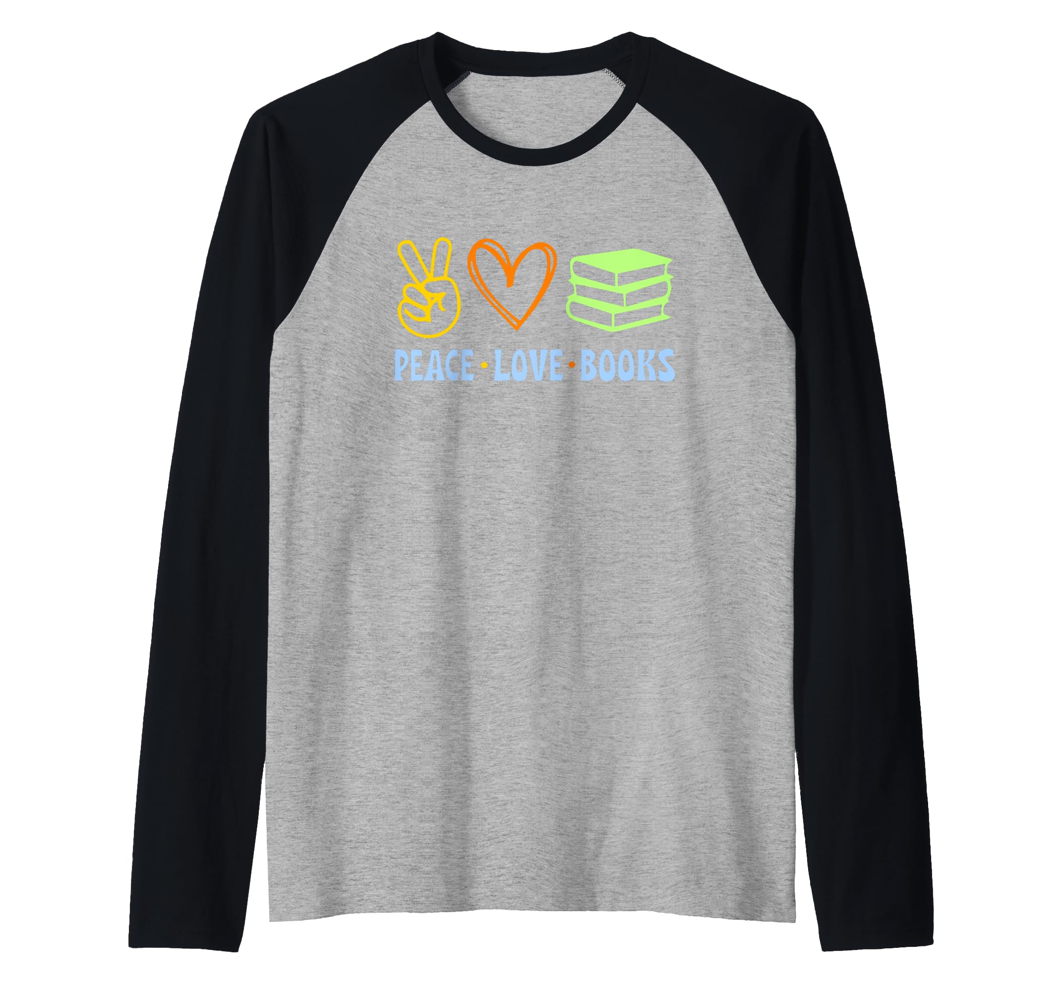 Peace Love Books Symbols Reading Quote Book Lover Raglan Baseball Tee — image 1