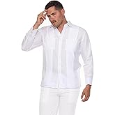 Mojito Men's 100% Linen Guayabera Chacabana Shirt Long Sleeve - Tonal Pleats