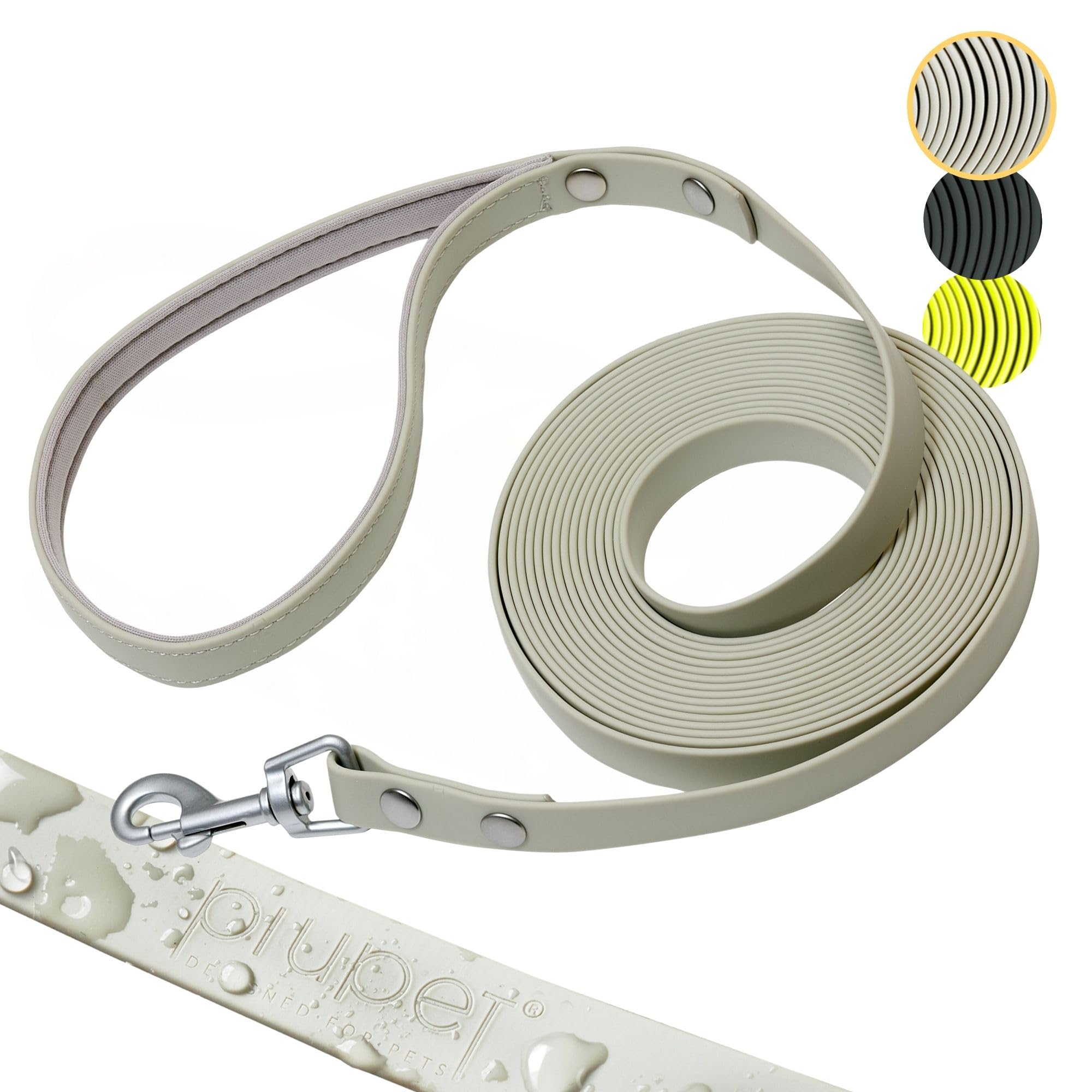 PiuPet® Tow Leash for Dogs 5m I 10m I 20m I Water Repellent I Dog Training Leads for Large Dogs I Training Dog Lead | Grey