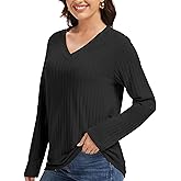 Kinglaman 1/3 Pack Long Sleeve Shirts for Women V Neck Thermal Tunic Tops Casual Sweaters Loose Fit Lightweight Outfits