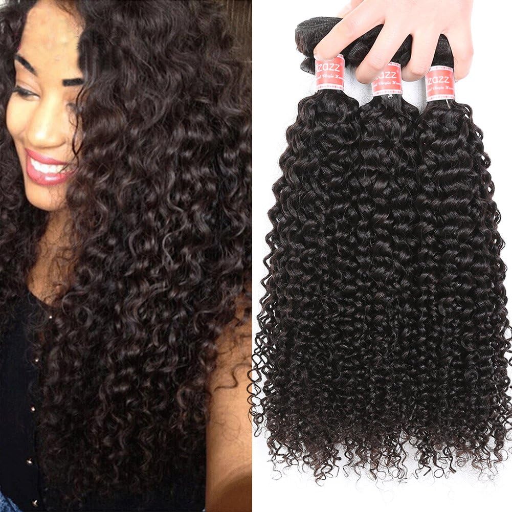 Pizazz Burmese Virgin Curly Hair 3 Bundles 100% Unprocessed Human Hair Bundles Weave Natural Black Color