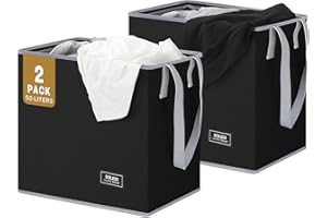 SOLEDI Collapsible Laundry Baskets, 2-Pack 50L (13 Gal) Collapsible Laundry Tote with Extended Easy Carry Handle, Sturdy Iron Wire Frame, Freestanding Clothes Basket for Bathroom, Bedroom, Dorm. Grey