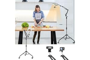 ZIKZOK Overhead Phone Tripod for Cooking Videos with Casters, Ring Light with Stand Overhead Phone Mount Holder, Selfie Light Phone Camera Stand for Video Recording, Streaming, Vlog, TikTok,YouTube