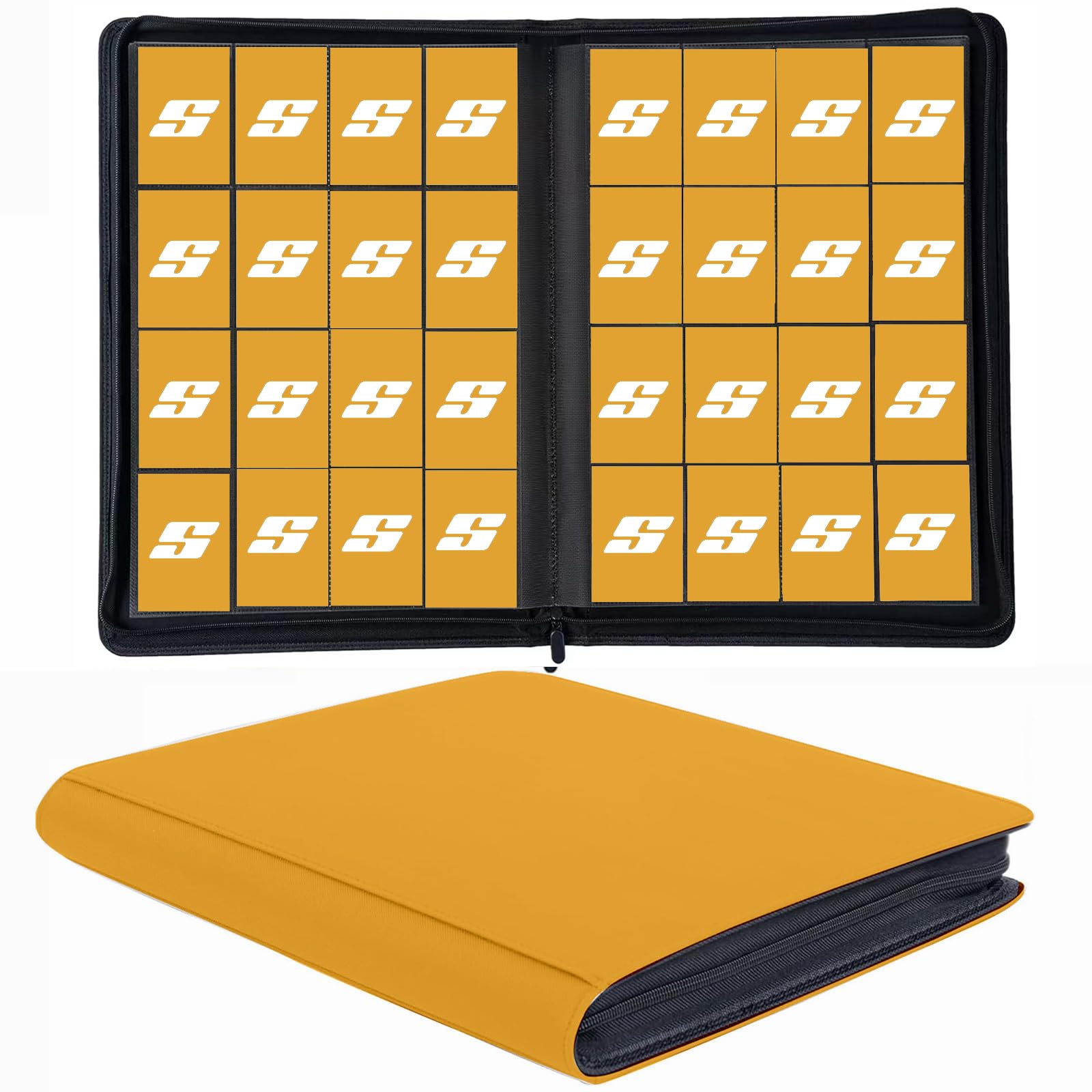 Photo 1 of 1000+ Pockets Trading Card Binder, 16 Pocket Ringless Side Loading Card Holder Album, Trading Card Album Fit for YuGiOh, MTG, TCG, Game Cards, Sports Cards, Business Cards (Yellow)