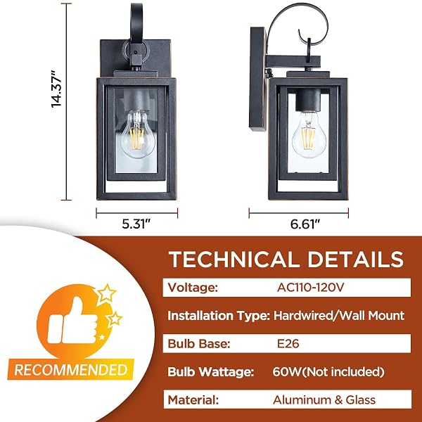 2-PACK OUTDOOR WALL LIGHTS WITH WATERPROOF, EXTERIOR LIGHTING FIXTURES WALL MOUNT, BLACK FINISH WITH GOLD TRIM PORCH LIGHTS OUTDOOR WALL SCONCES LANTERNS, MODERN COACH LIGHTS FOR HOUSE, DOORWAY