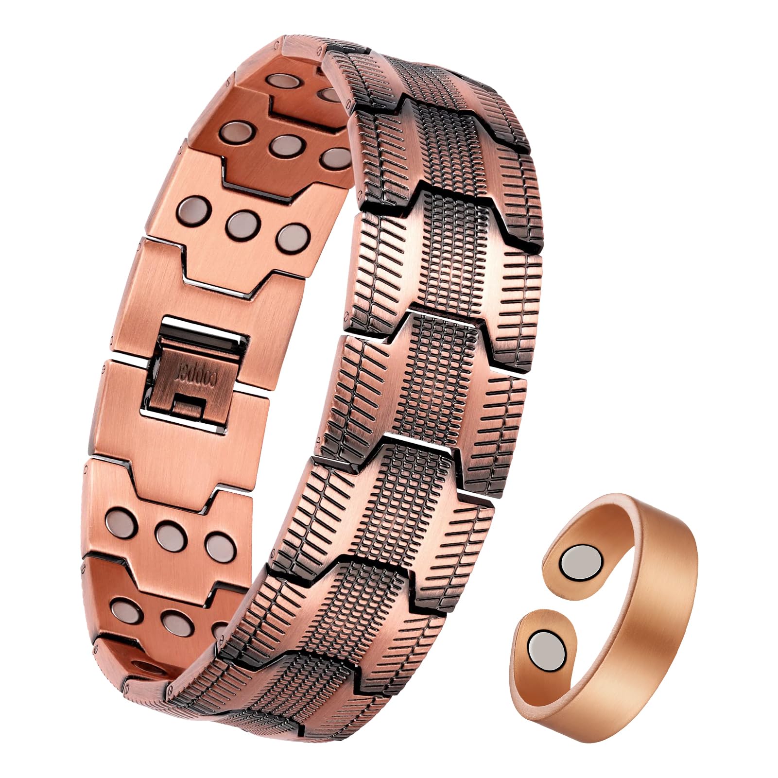 Jecanori Copper Bracelet for Men, 3X Ultra Strength Magnetic Bracelet for Men 57 Magnets (3500 Gauss) with Adjust Tool and Jewelry Gift Box Included,RedCopper