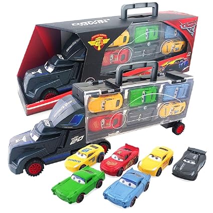 METRO TOYS & GIFT 6 in 1 Vehicle Playsets McQueen Pixar Cars 3 Jackson Storm Daniel Swervez Mack Uncle Truck Hauler and 6PCS Mini Model Car Figure Toys for Kids