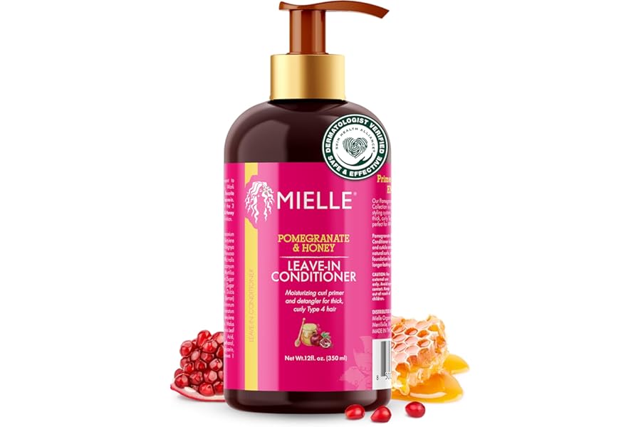 Mielle Organics Pomegranate & Honey Leave In Conditioner for Curly Hair – Moisturizing Detangler & Curly Hair Treatment to Help Repair Damage, Prevent Frizz & Improve Shine (12 Fl Oz)