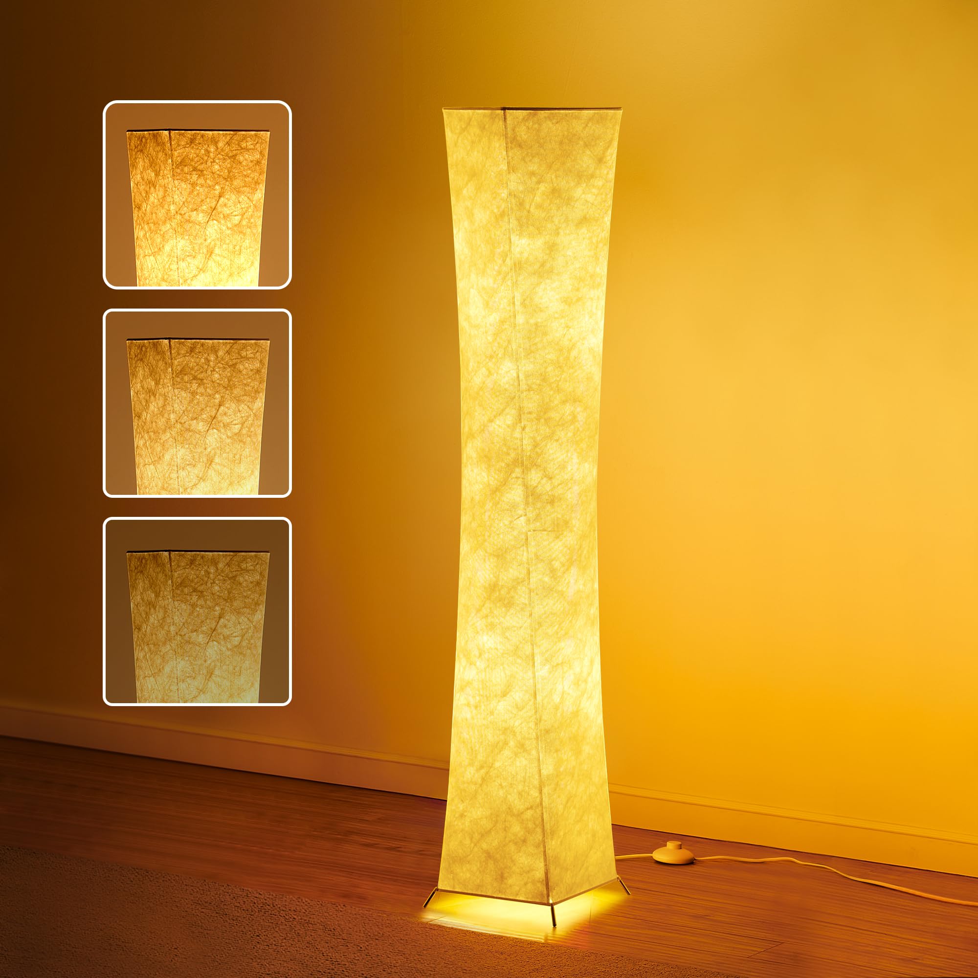 Photo 1 of chiphy Floor Lamp, Dimmable 61" Tall Standing Lamp, 3 Levels Adjustable Brightness 12Wx2 LED Bulbs, Column Floor Light w/White Fabric Shade, Home Decor for Living Room, Bedroom, Kids Room