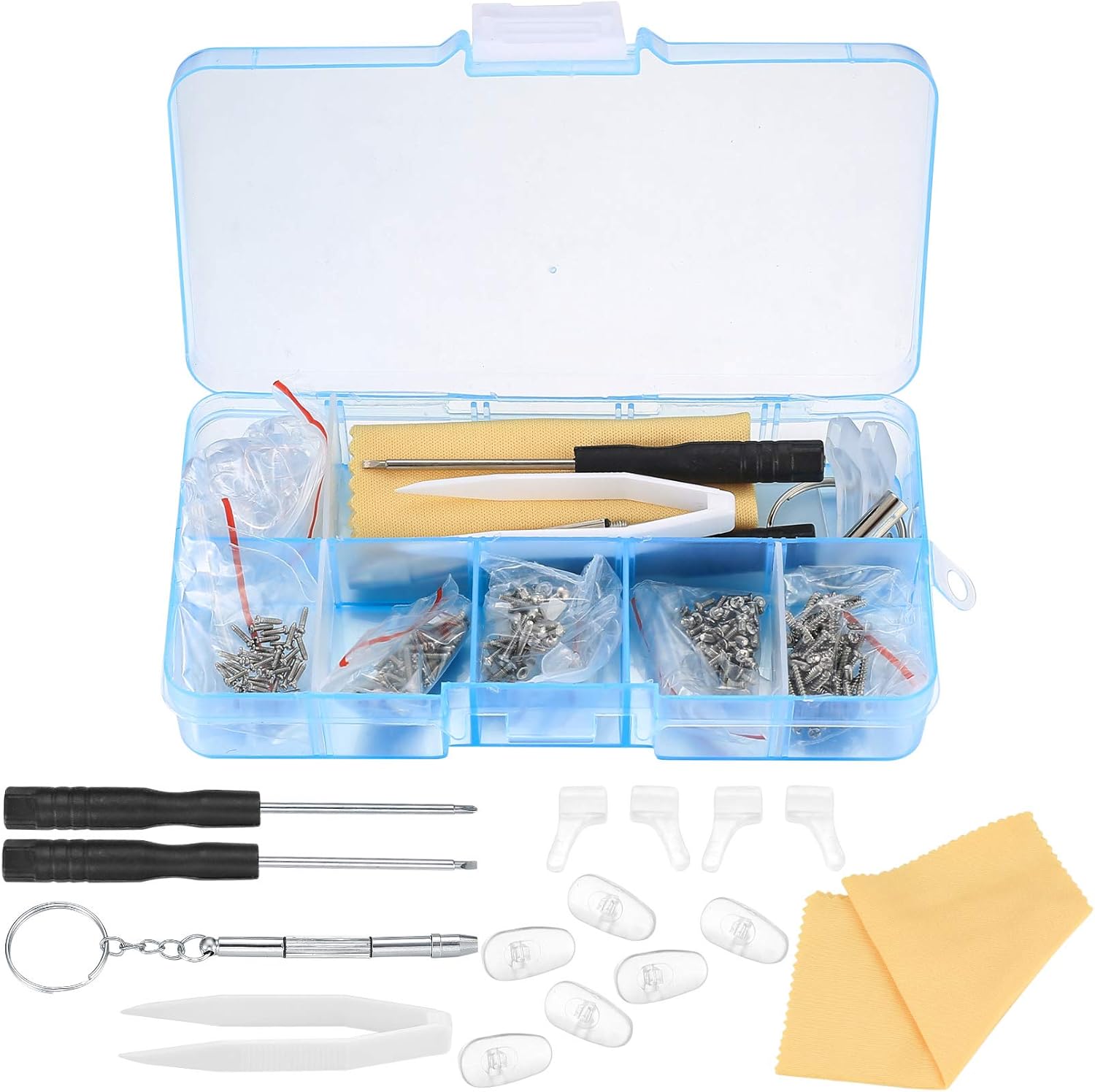 Eyeglasss Sunglass Glasses Spectacles Repair Tool Kit Set, with Mini Screwdriver, Screws Nut, Silicone Nose Pads