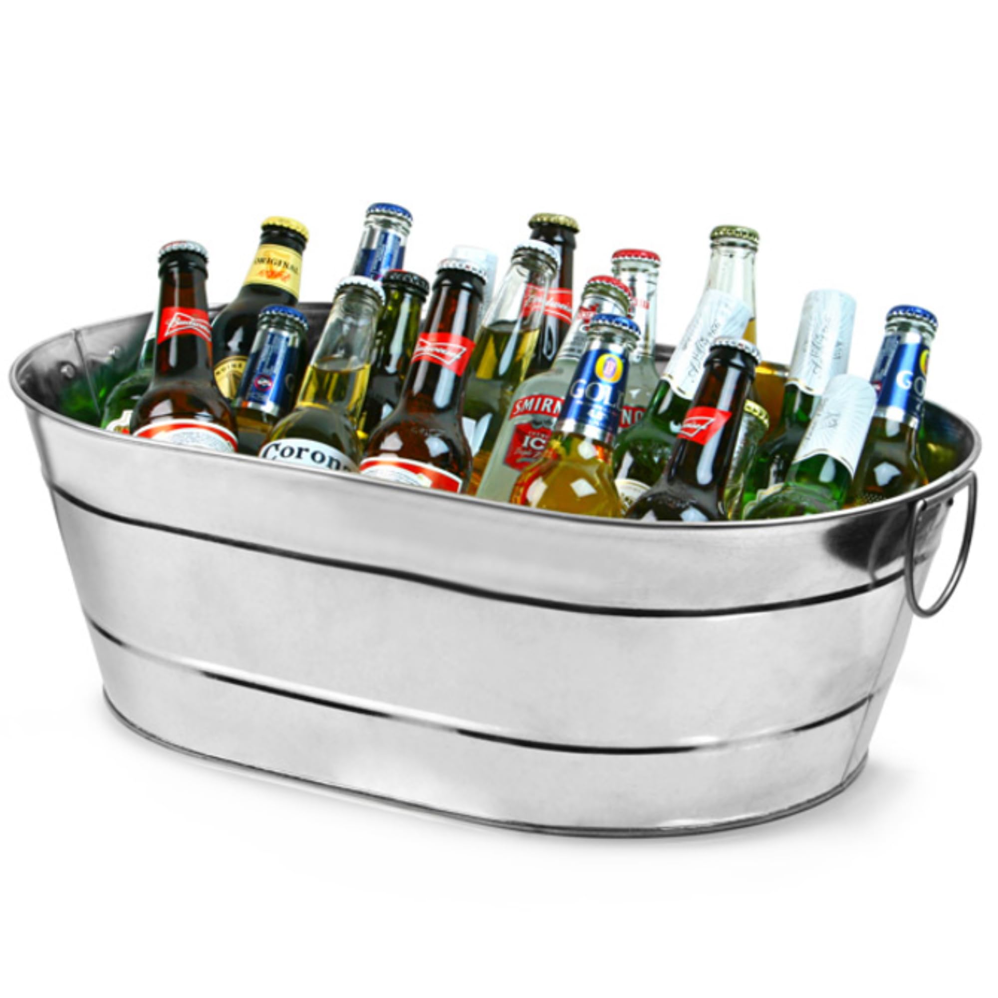 Drinkstuff Galvanised Steel Oval Ice Bucket – Large 25-Bottle Drinks Cooler Tub with Handles for Parties, BBQs & Outdoor Bars – Beer, Wine & Champagne Cooler for Home Entertaining