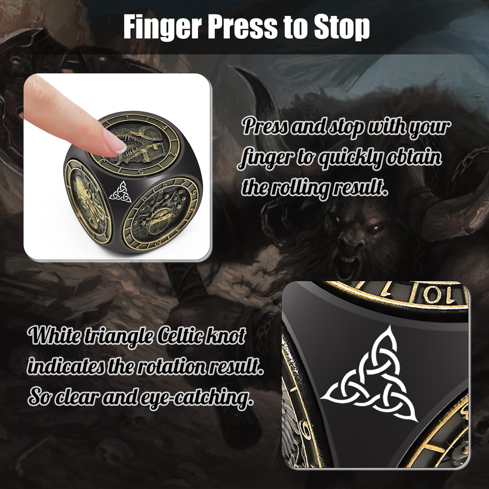 DND Spinner Dice, 7 in 1 Unique Metal Dice Set with 3D Relief for Dungeons and Dragons Gifts, Cool Polyhedral Role Playing Game Dice, Fantasy D&D Tabletop RPG Accessories for DM & Player (Black)