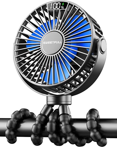 SWEETFULL Portable Pram Fan LED Display 4000mAh Battery 4 Speeds Travel Fan