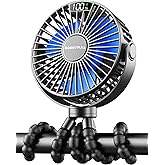 SWEETFULL Portable Stroller Fan, LED Display 4000mAh Battery Operated Mini Clip Fan, 4 Speed Rechargeable Small Personal Fan 