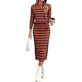 Glamaker 2 Piece Skirt Sets for Women 2026 Fall Fashion Striped Casual Sweater Dress Knit Lounge Travel Outfits Winter Cloth